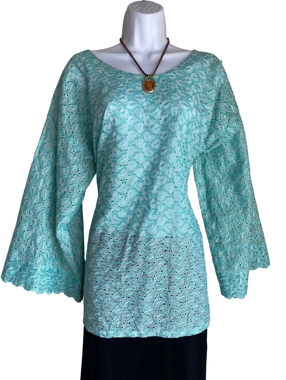 VTG Women's Plus 1X Hand Made Lace Tunic Blouse Boho Artsy Afro Festival Fall